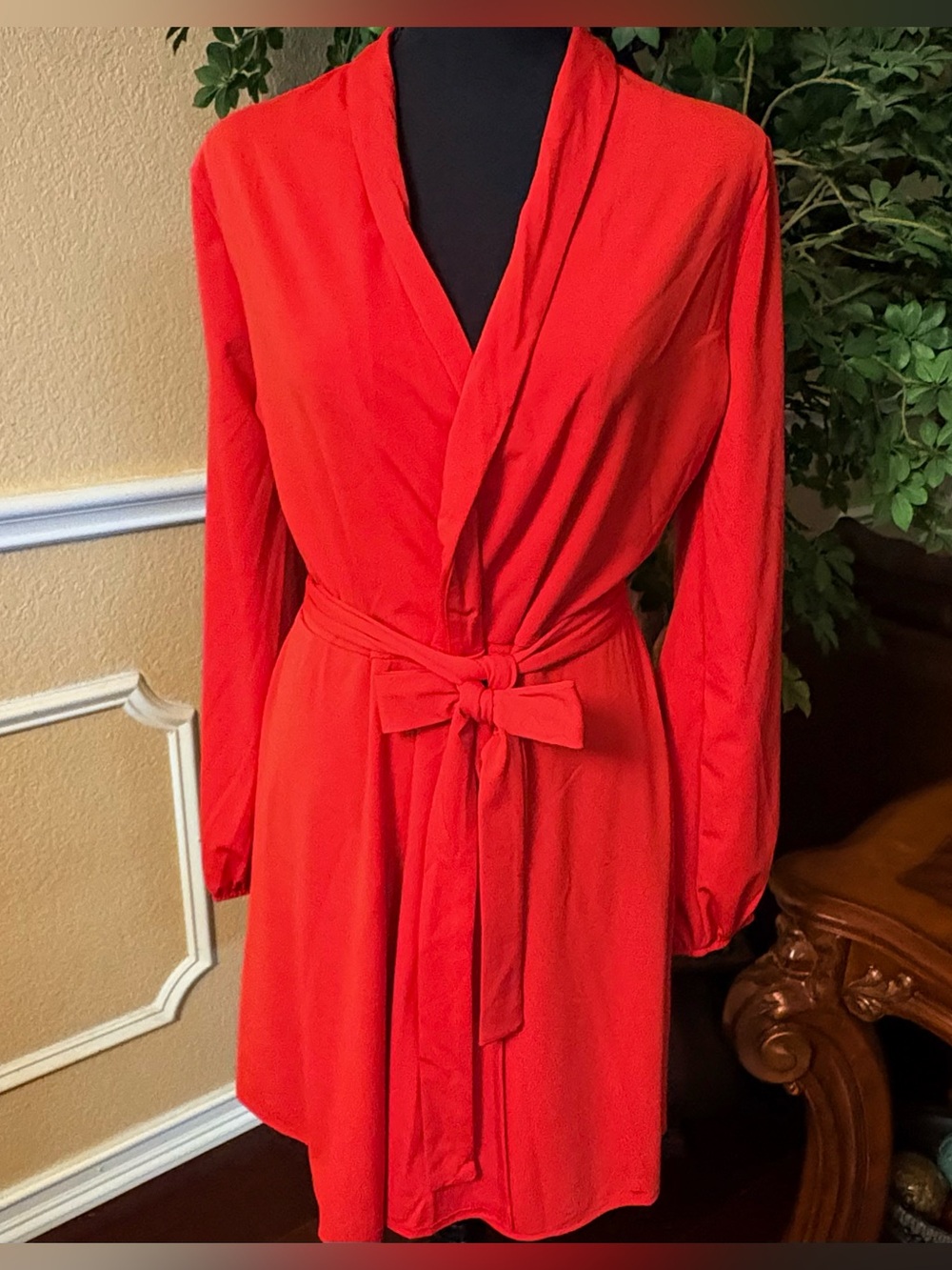 Women's Red Wrap Dress with Self-Tie Belt